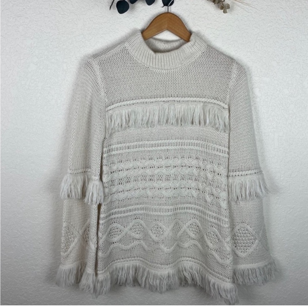 BB Dakota Cream Turtleneck Sweater with Fringe